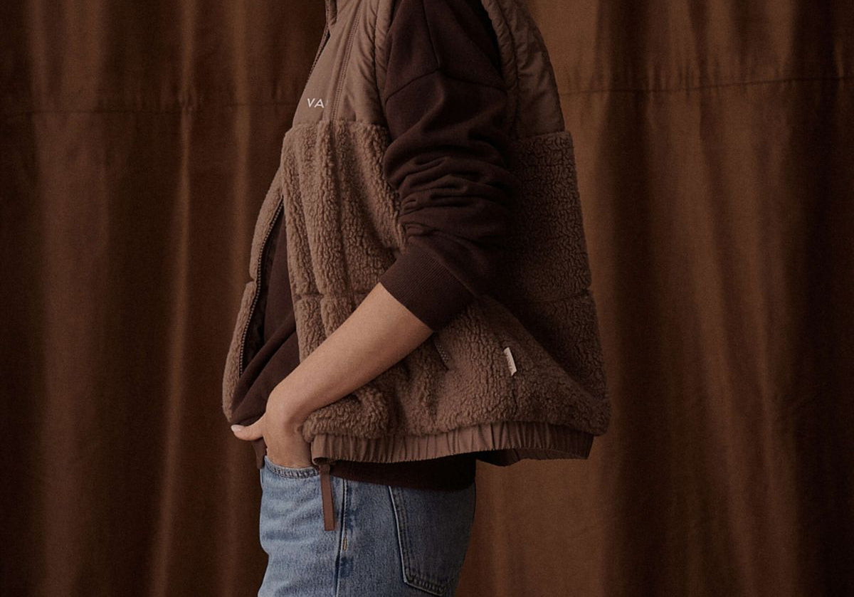 Milla Sherpa Quilted Vest in  Taupe  -Side Details