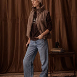 Milla Sherpa Quilted Vest in  Taupe  
