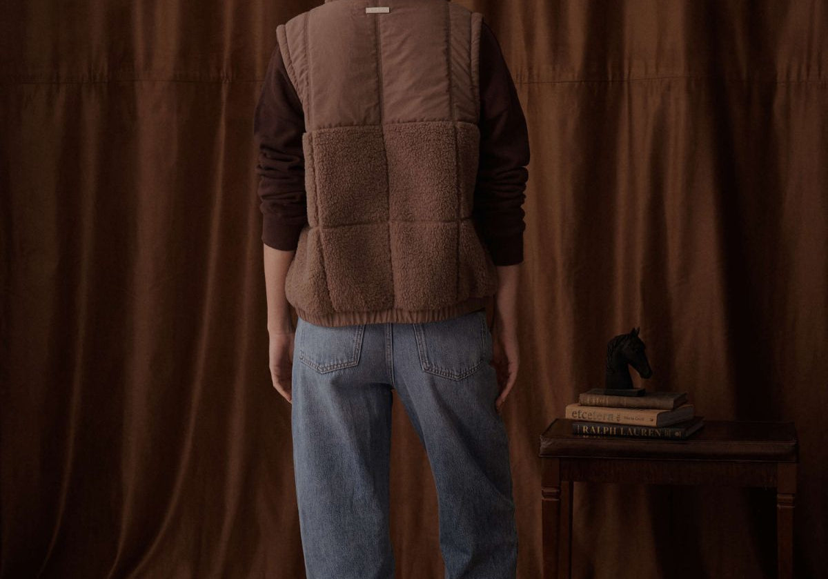 Milla Sherpa Quilted Vest in  Taupe  -Back