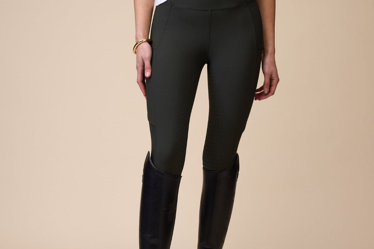 Active Everyday Riding Leggings in Olive  - Front Closeup