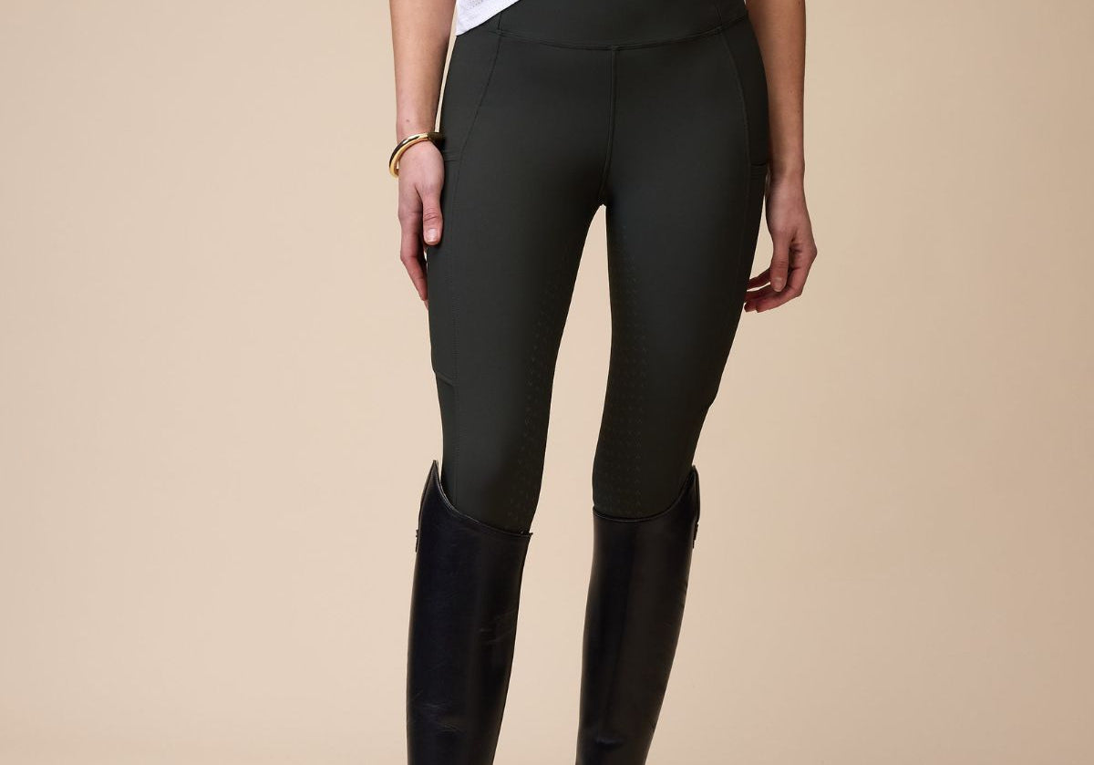 Active Everyday Riding Leggings in Olive  - Front Closeup