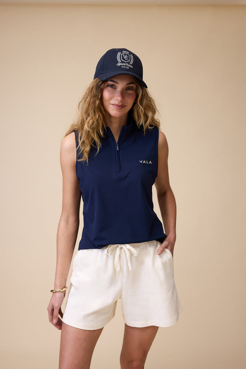 Elsa Mesh Sleeveless Zip Neck - Navy