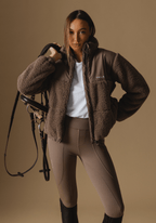 Milla Sherpa Quilted Jacket in taupe, front view