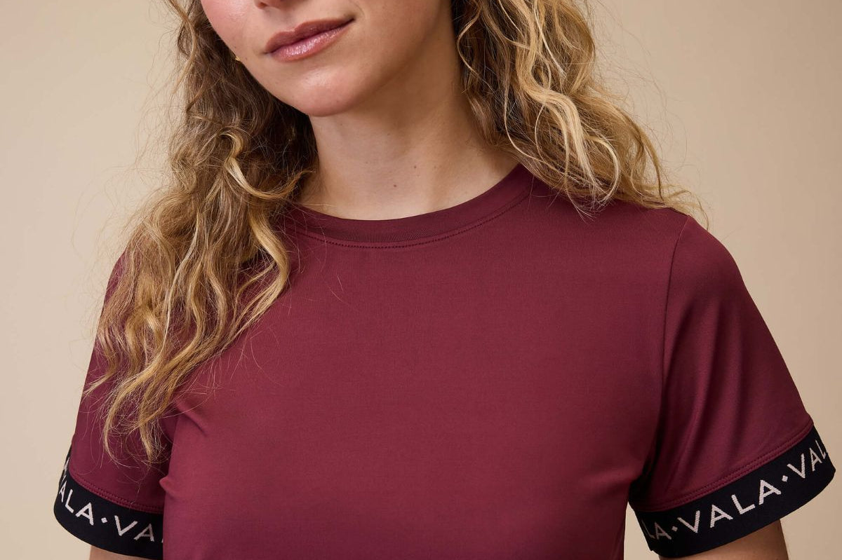 VALA Equestrian Training T Shirt in Deep Cherry - Closeup