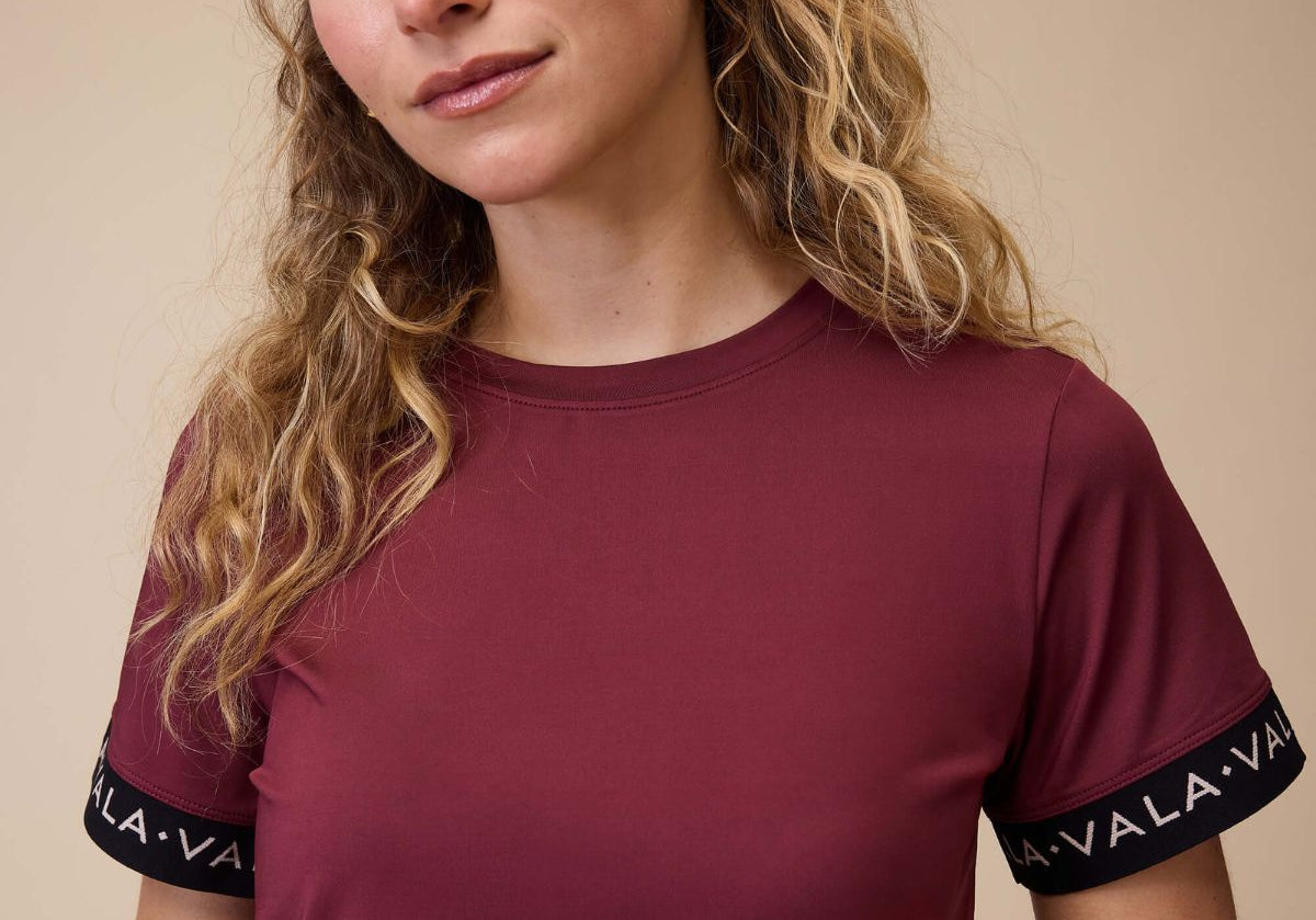 VALA Equestrian Training T Shirt in Deep Cherry - Closeup