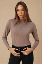 Elsa Mesh Long Sleeve Zip - Taupe