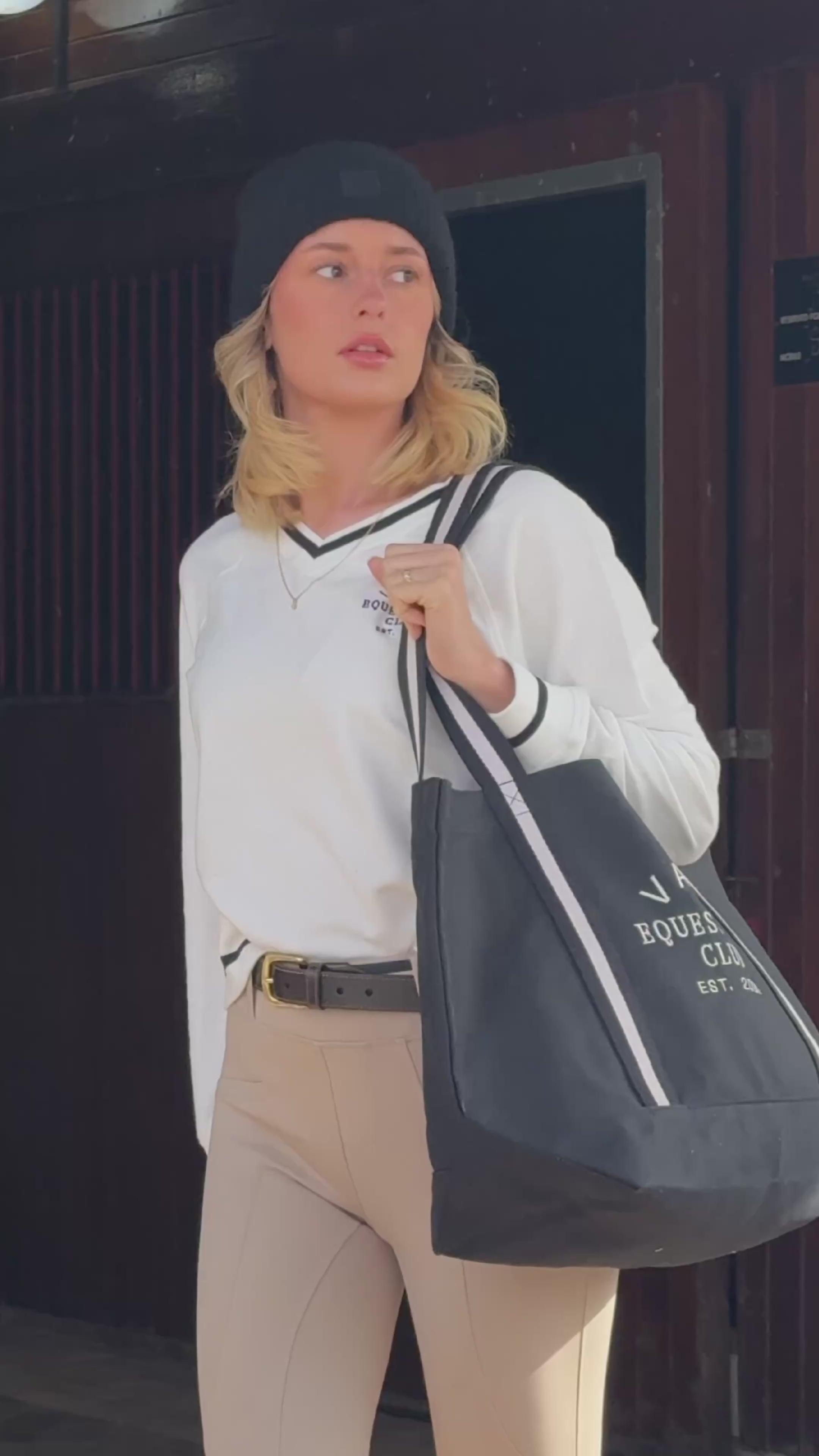Load video: VALA French Terry V Neck - White